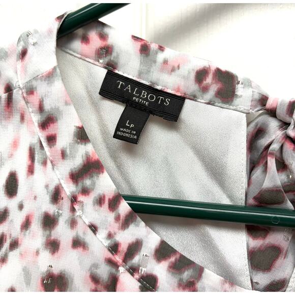 Talbots Blouse, Sheer White Lined, Black Pink Silver, Spots, Women's Size LP - Picture 2 of 6